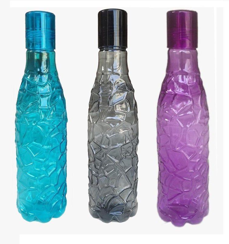 N H Enterprise Premium Quality Crystal Fridge Water Bottle Set ( 3 PCS ) 1000 ml Bottle  (Pack of 3, Multicolor, Plastic)