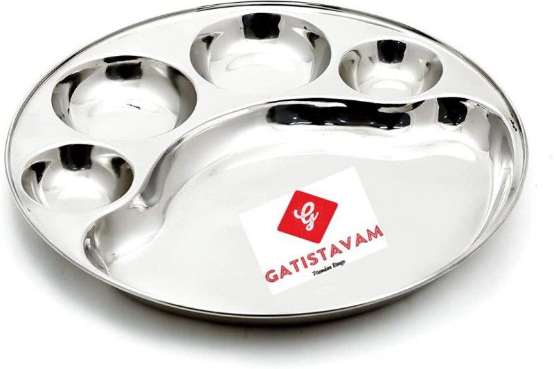 Lyticx Make in India 5 Compartment Stainless Steel Round Dinner Plate  (Microwave Safe)