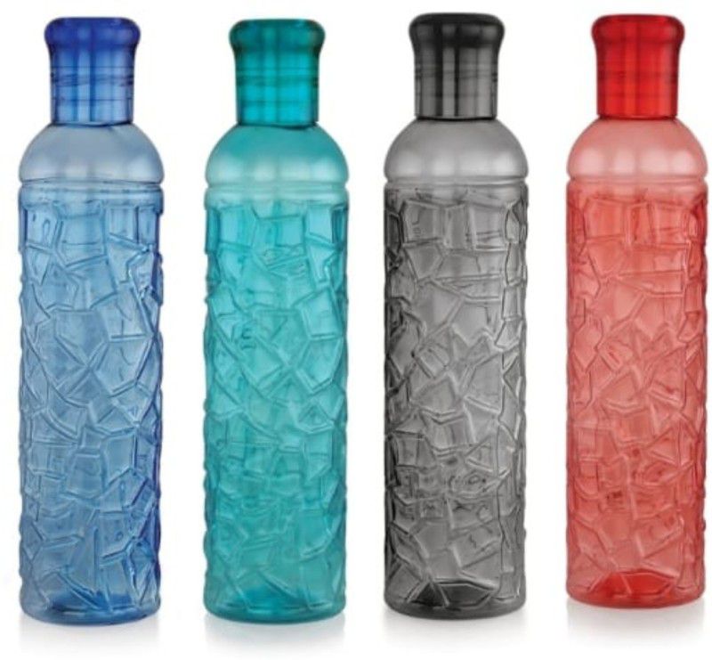 PuthaK Plastic Food Grade Fridge Round Water Bottle Set(4 Pieces, 1L) PTHK-2742 1000 ml Bottle  (Pack of 4, Multicolor, Plastic)