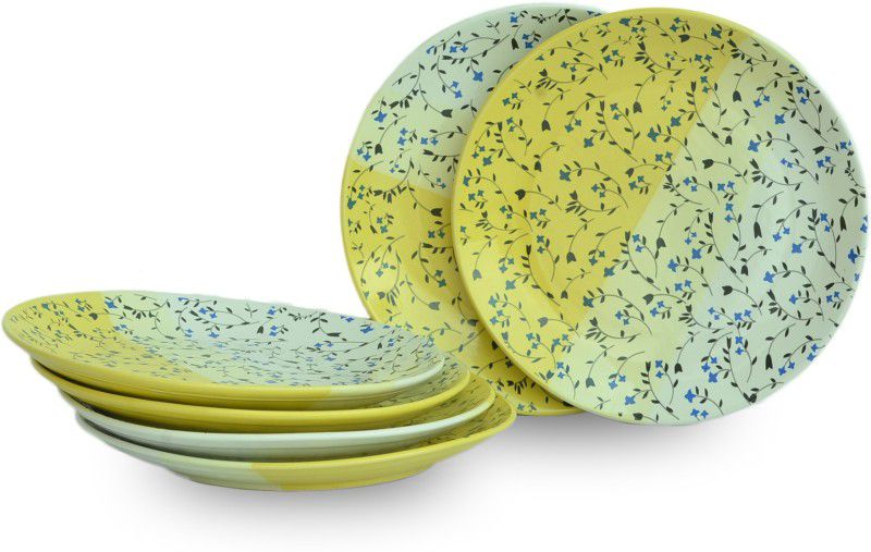 ST "REDEFINING SPACES" Blue Flower Handmade Ceramic Dinner Plates & Rice Plates Set (10 Inch Set of-6) Dinner Plate  (Pack of 6, Microwave Safe)