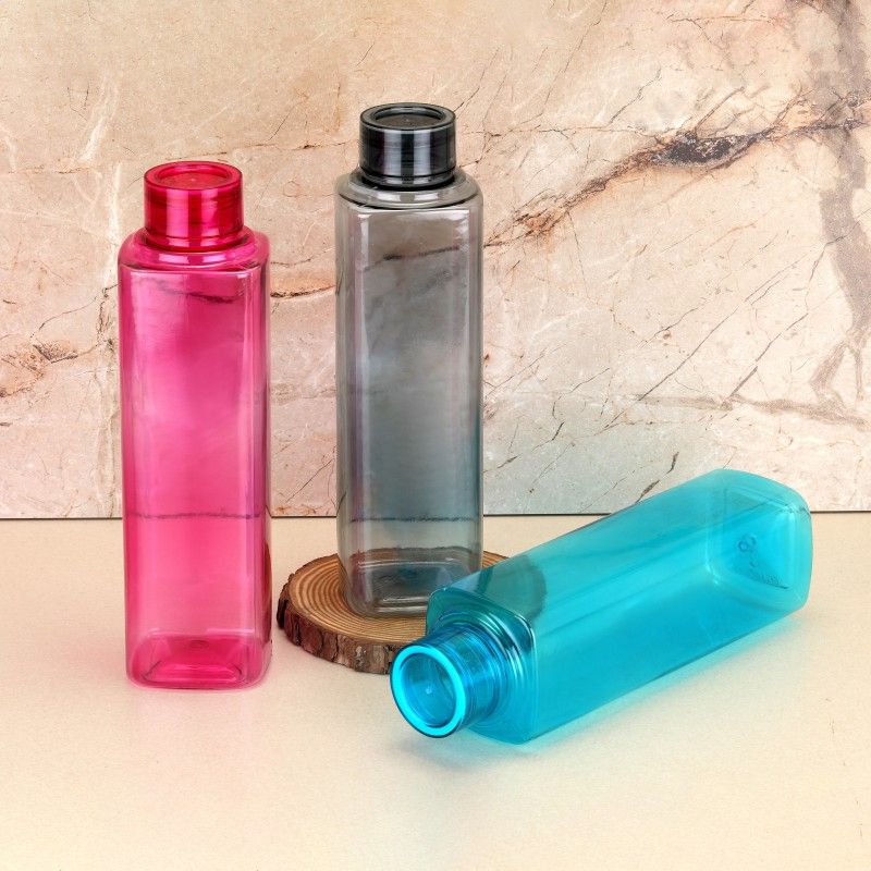 BELLERBIRD Premium Quality Square Shape water bottle set for fridge bottle 1000 ml Bottle  (Pack of 3, Blue, Black, Pink, Plastic)