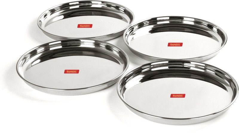 Sumeet Stainless Steel Heavy Gauge Deep Wall Dinner Plates with Mirror Finish 33.7cm Dia - Set of 4pc Dinner Plate  (Pack of 4)