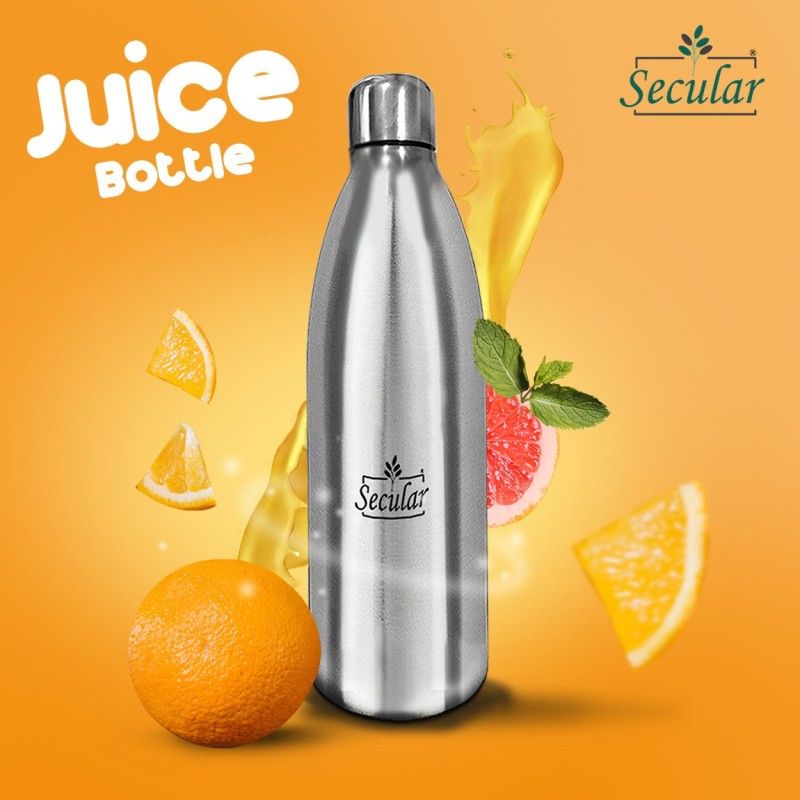 Secular Fresh Juice Storage Bottle, Stainless Steel Big Juice Bottle (Pack of 3)500ml 500 ml Bottle  (Pack of 3, Silver, Steel)
