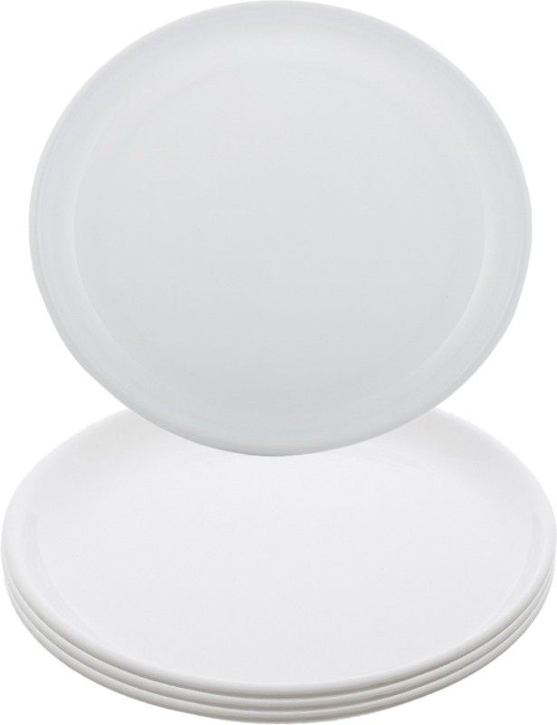 KUBER INDUSTRIES 4 Pieces Unbreakable Round Plastic Microwave Safe Dinner Plates (White) - CTKTC34598 Dinner Plate  (Pack of 4, Microwave Safe)