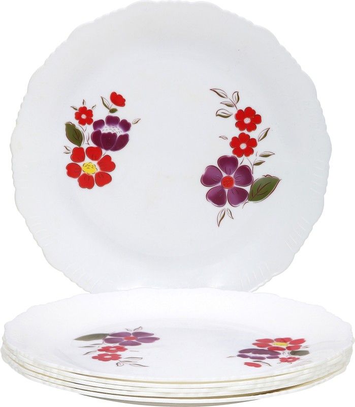 Cutting EDGE I-Cant-Believe-Its-Plastic - Porcelain Look Ultra Light Plastic Side Plate | Dinner Plate | Full Plate Exotic Floral Design Set of 6 Dinner Plate  (Pack of 6, Microwave Safe)