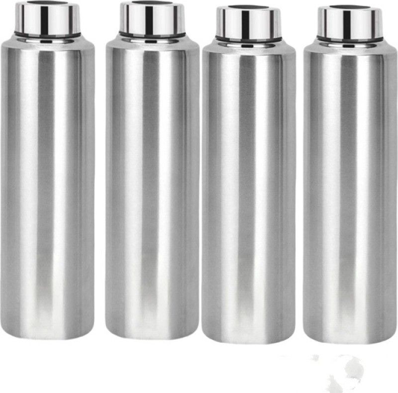Stainless Steel Water Bottle Office, Gym, Sports, Travel, Oil can Pack Of 4 1000 ml Bottle  (Pack of 4, Silver, Steel)