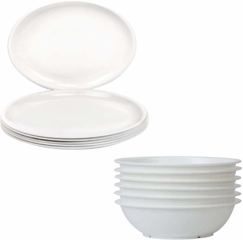 Kanha Microwave Safe and Unbreakable Round Full Plates with Bowl - Pack of 3 Plates and 3 Bowl Set-6 Pieces ( White ) Dinner Plate  (Pack of 6, Microwave Safe)
