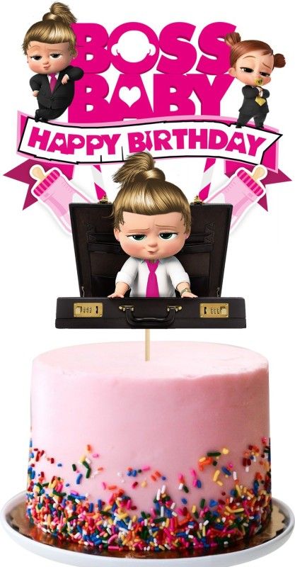 ZYOZI Boss Baby Girl Party for Boss Pink Girl Cake Toppers Baby Shower Theme Party Cake Toppers Boss Baby Girl Happy Birthday Party Decoration Cake Topper  (pink Pack of 1)
