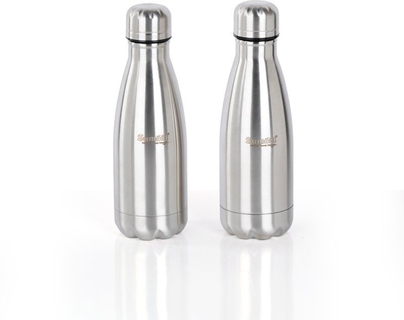 Sumeet Stainless Steel Double Walled Flask/Water Bottle, 24 Hrs Hot & Cold,400ml, 2Pcs 400 ml Flask  (Pack of 2, Silver, Steel)