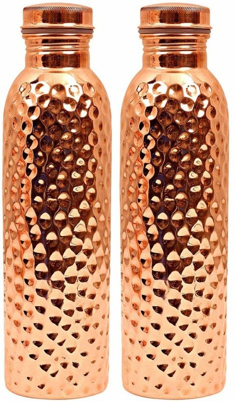 UNICOP Pure Copper High Quality Hammer Style Bottle 1000 ml Bottle  (Pack of 2, Brown, Copper)