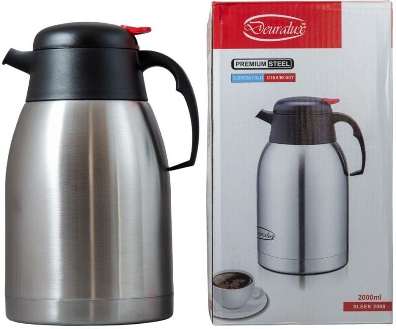 DEURALUX Sleek 2 Liter , Premium Steel Vacuum Flask for Tea/Coffee with Handle - Hot n Cold 2000 ml Flask  (Pack of 1, Steel/Chrome, Steel)