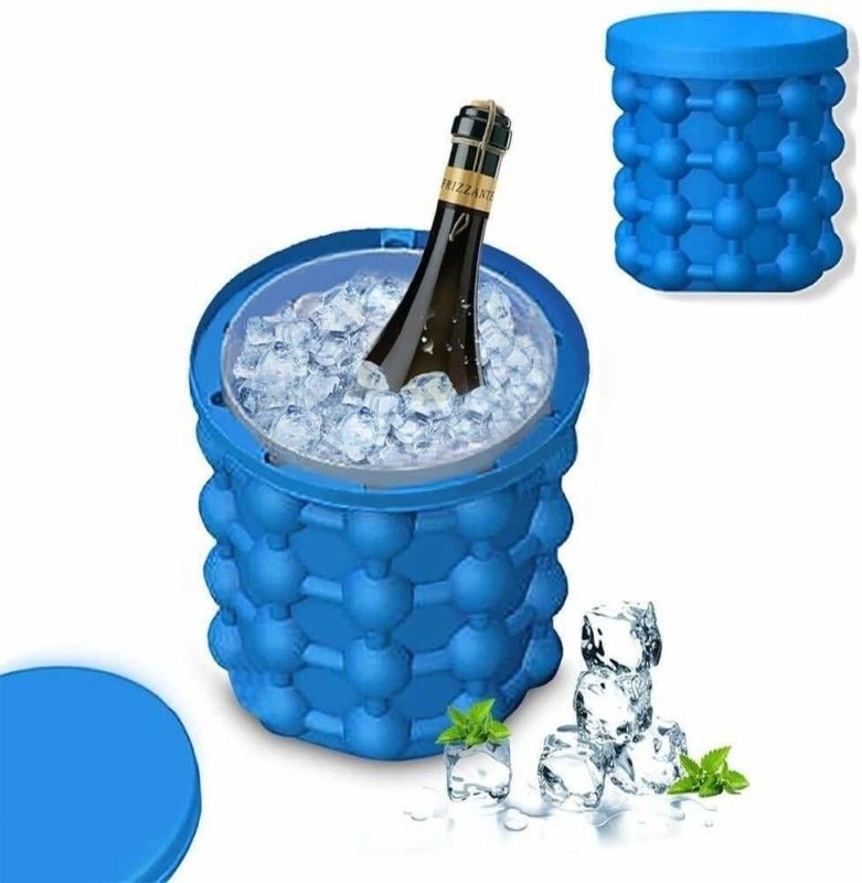 KATHIYAWADI SALES 1 L Silicone Revolutionary Space Saving Cube Maker Ice Bucket  (Blue)