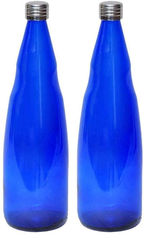 Machak Keez Glass Water Bottle for Fridge with Stainless Steel Cap, Blue 1000 ml Bottle  (Pack of 2, Blue, Glass)