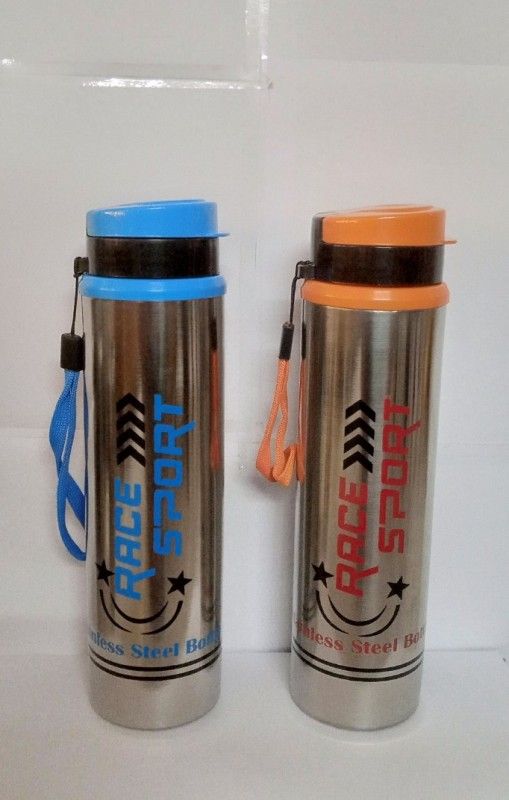 Nagraja Flip-Cap Stainless Steel Fridge Water Bottle 1000 ml Bottle  (Pack of 2, Multicolor, Steel)