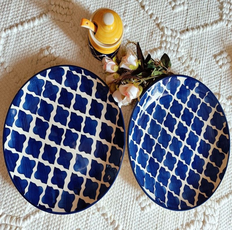 Niyara Mughal style Stylish Full Size Dinner Plates Color Blue -Set of 2 Dinner Plate  (Pack of 2, Microwave Safe)