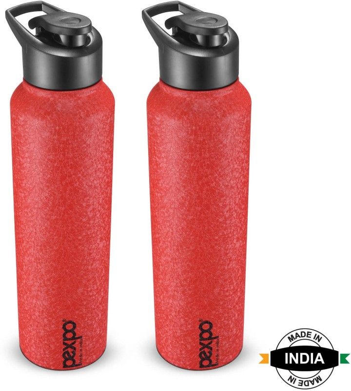pexpo 1000 ml Sports and Hiking Stainless Steel Water Bottle, Chromo 1000 ml Bottle  (Pack of 2, Red, Steel)