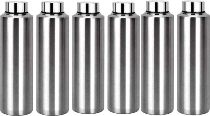 Steel Water Bottle Office, Gym, Sports, Travel, Oil can Set Of 6 1000 ml Bottle  (Pack of 6, Silver, Steel)