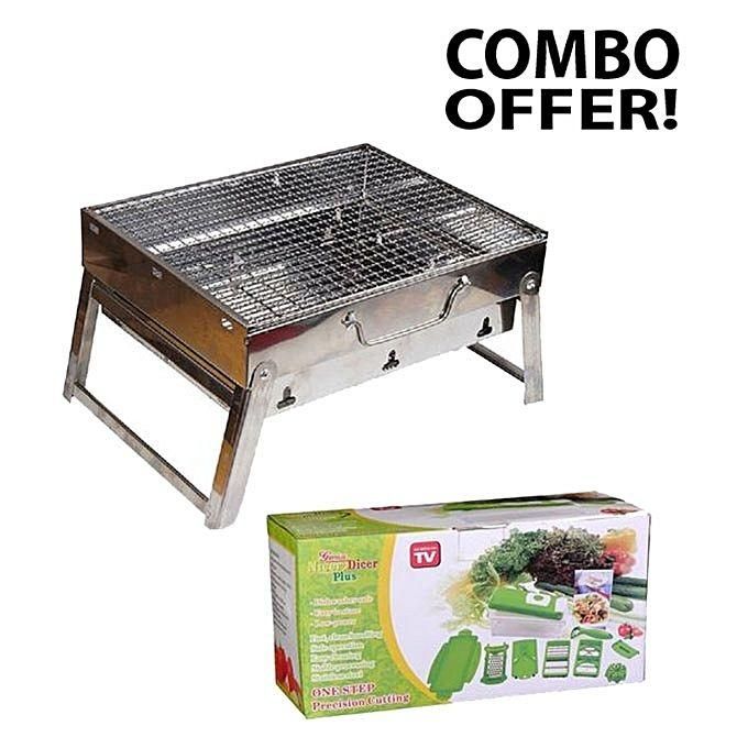 Comb of Outdoor Portable BBQ Stove and Nicer Dicer Plus - Silver
