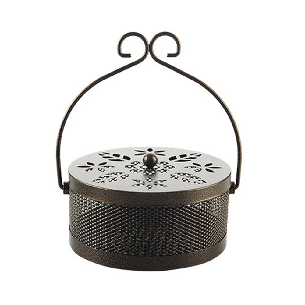 Handle Fireproof Hollow Metal Mosquito Incense Coil Holder Burner Box Container