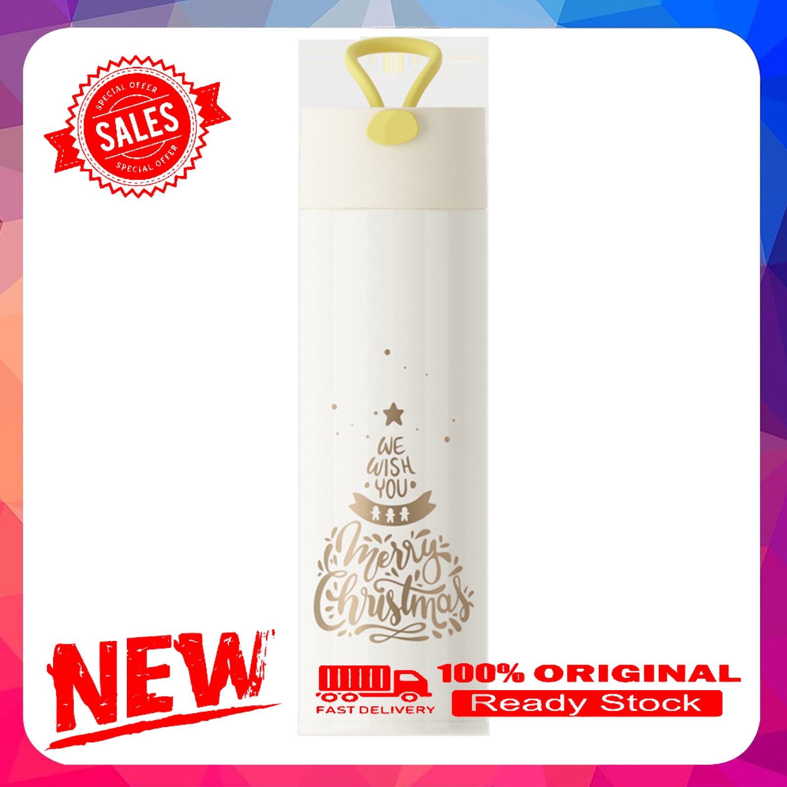 350ml Convenient Vacuum Cup Easy Clean Stainless Steel Leakproof Soft Handle Water Bottle for Christmas