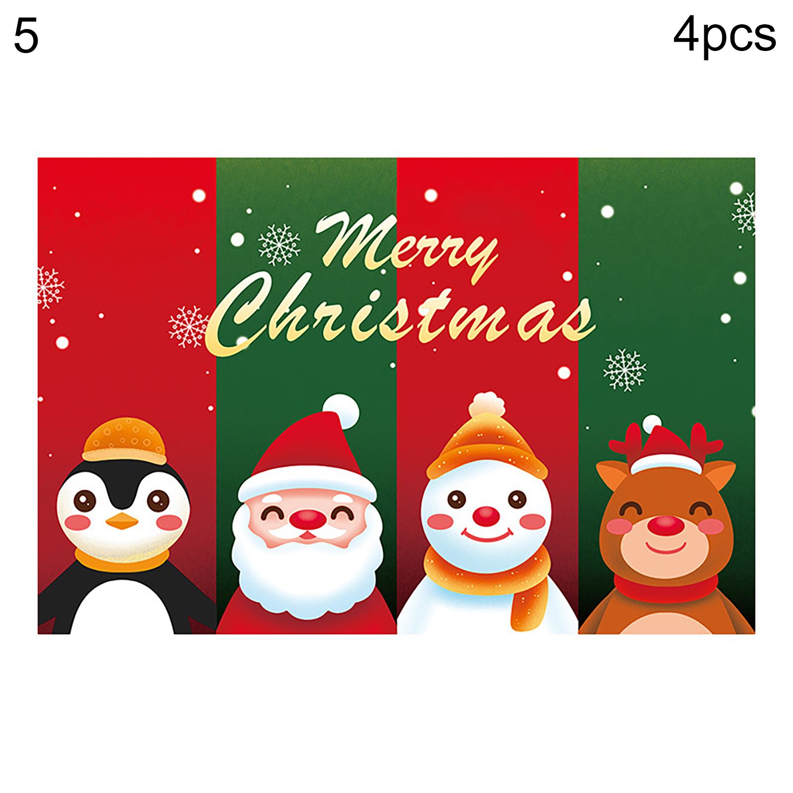 4Pcs Rectangular Bowl Pad Collapsible Cartoon PVC Anti-Slid Xmas Printed Placemat for Dining