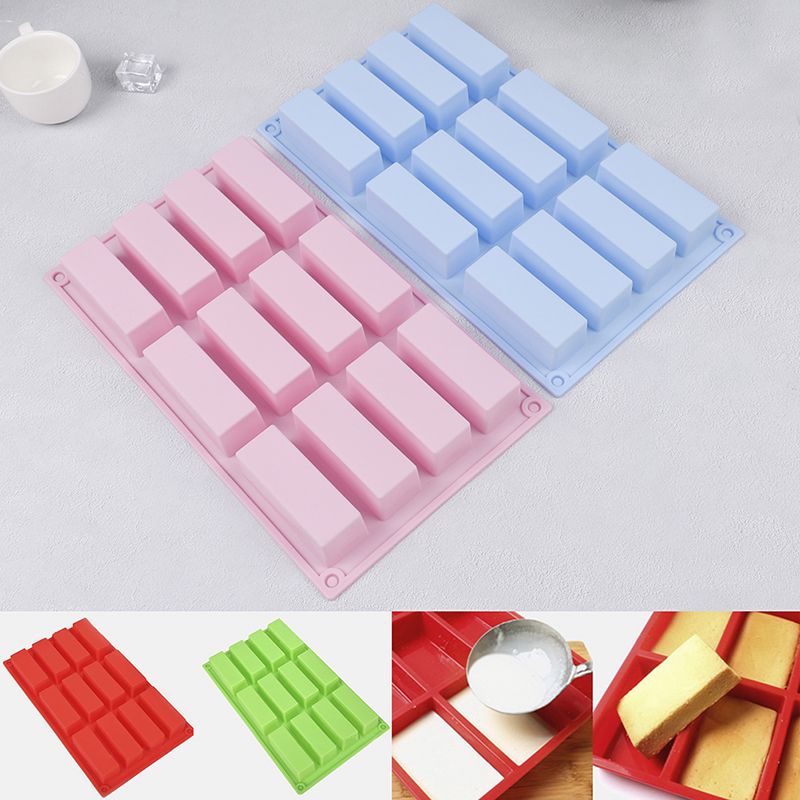 12 Cavity Rectangle Silicone Mould for Soap Cake Chocolate Terracotta Mold