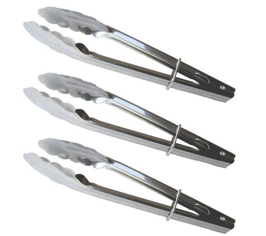 3 Stainless Steel Clam Shell Food Service Tongs