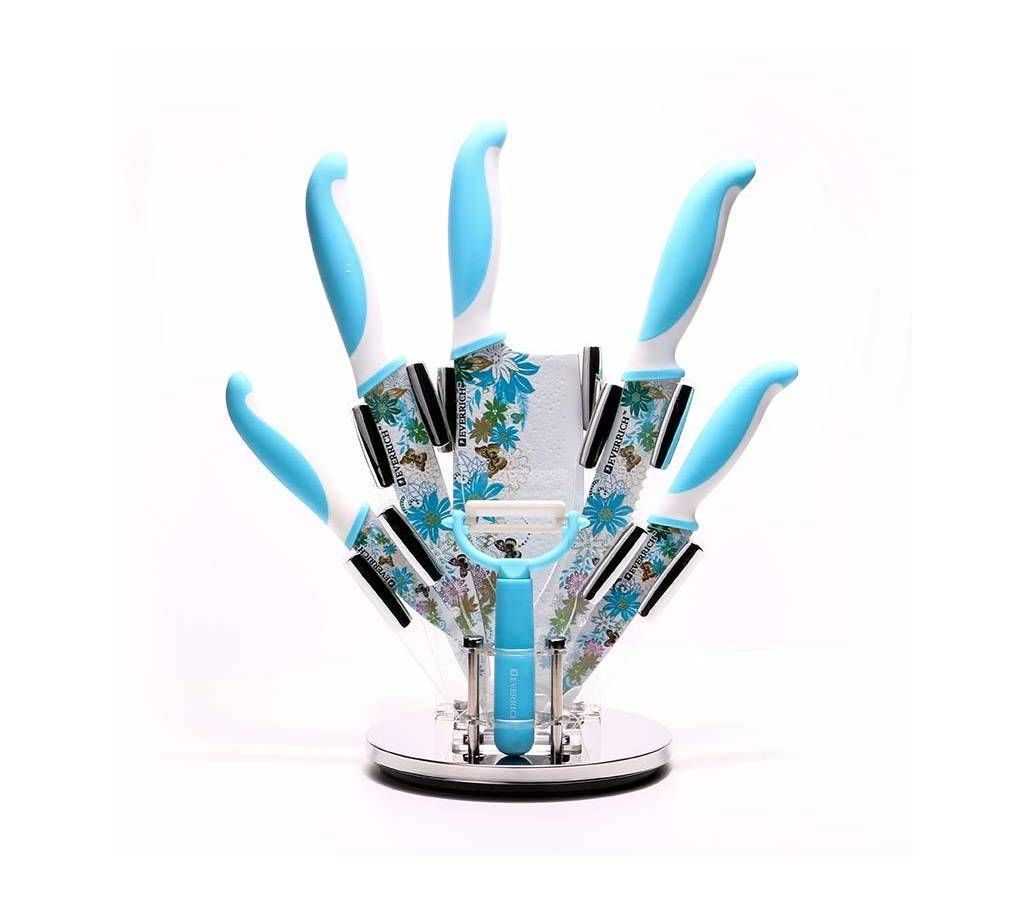 Premium 6 Piece Professional Stainless Steel Knife Set, (Blue).