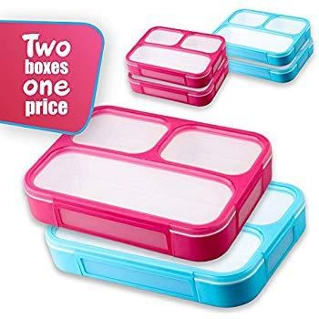 Leakproof Bento Lunchboxes, Lunch Containers 3 Compartments (2-Pack), no smells, food prep, meal planning, Microwave and Freezer Safe - FDA Approved and BPA Free by New Tomorrow