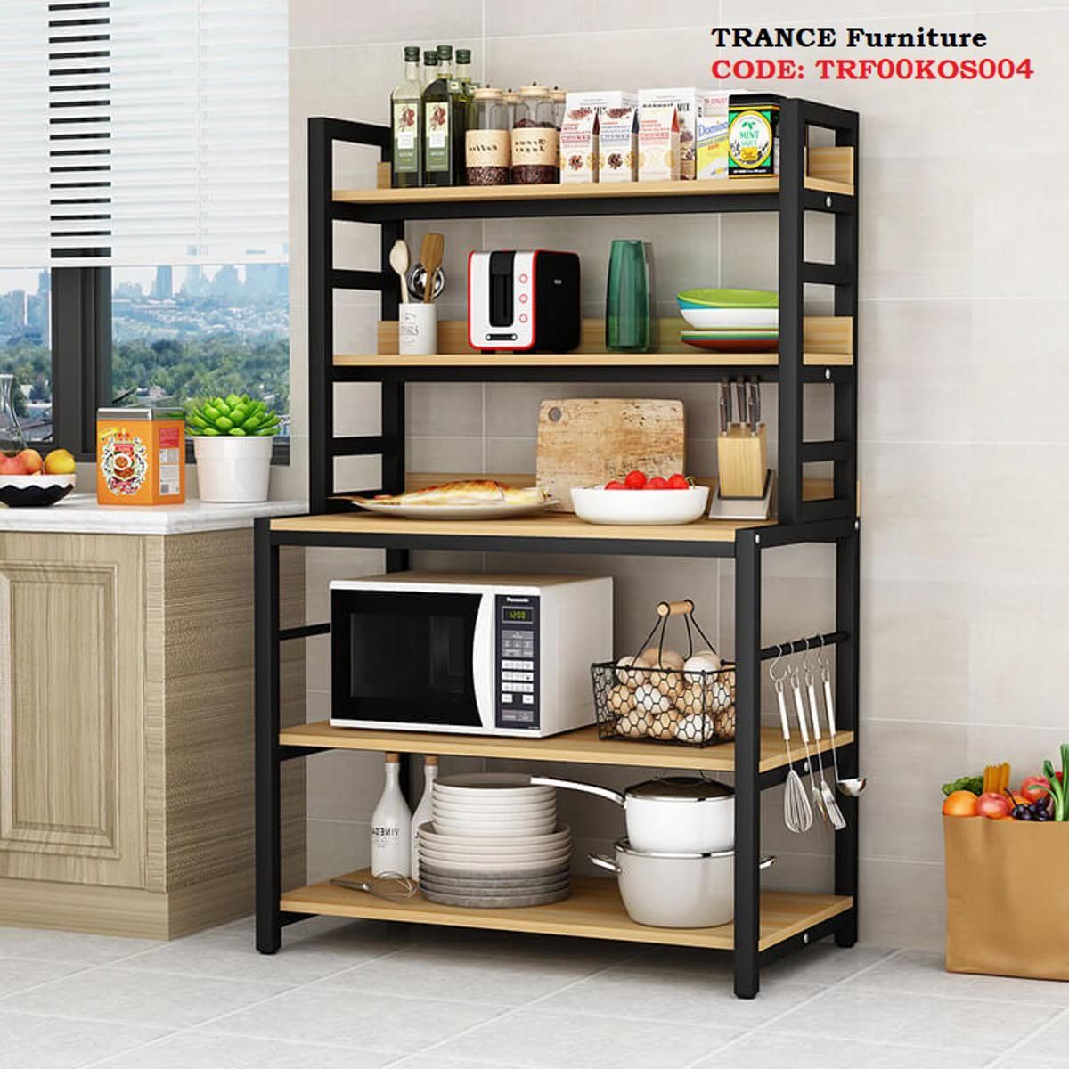 Kitchen Storage Shelf Open Stand Organizer with Microwave Oven Holder