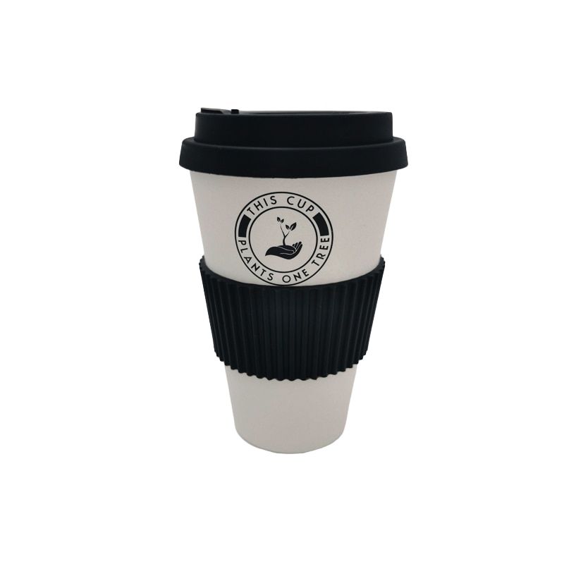 BPA Free Bamboo Fiber Reu Coffee Mug  SProof Water Cup 450ml  Anti-Scalding Degradable Milk Bottle  With Lid Sleeve