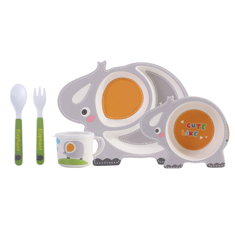 Yfashion Cartoon Bamboo Fiber Baby Plate Bowl Cup Spoon Fork ldren ableware Set Style:Suit