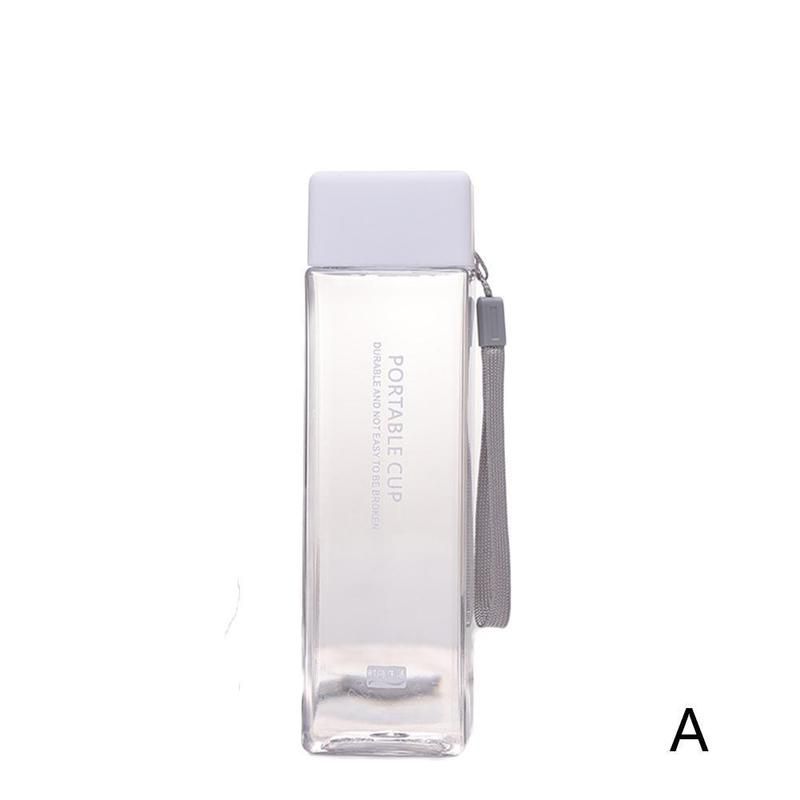 500ml Water Bottle Square Plastic Transparent Matte Drinking Bottle Outdoor Juice Milk Sport Bottle With Portable Rope Leakproop