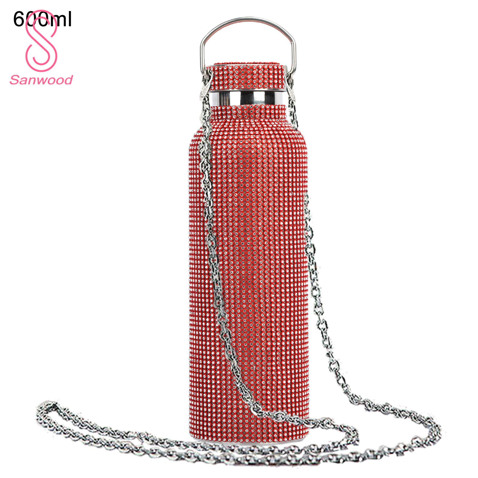 350ml/500ml/600ml/750ml Vacuum Bottle Fashion Large Capacity Portable Stainless Steel Faux Diamond Water Bottle Birthday Gift
