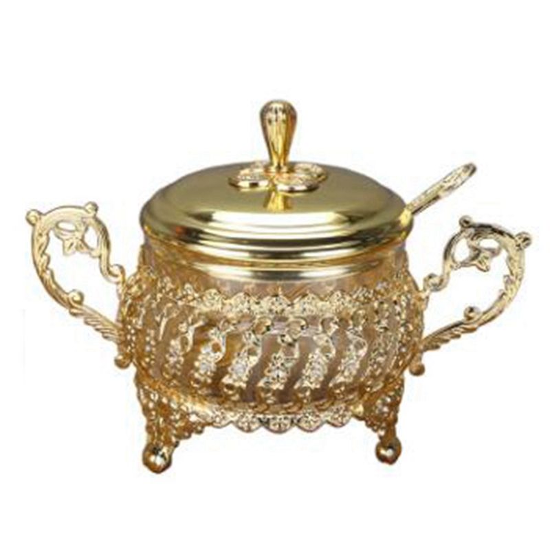European Kitchen Bottle Glass Pot Seasoning Sugar Seasoning Box Seasoning Bottle Glass Alloy