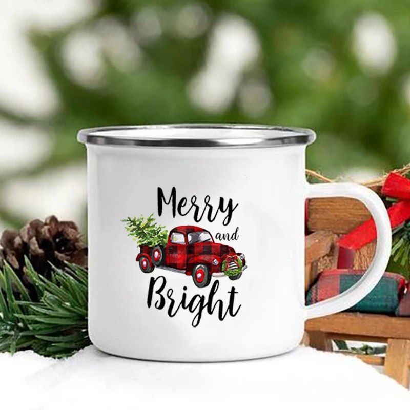 Merry ChristPrint Creative Enamel Coffee Tea DriMug Dessert Cocoa Milk Cup Cake Mugs Handle Drinkware XGifts