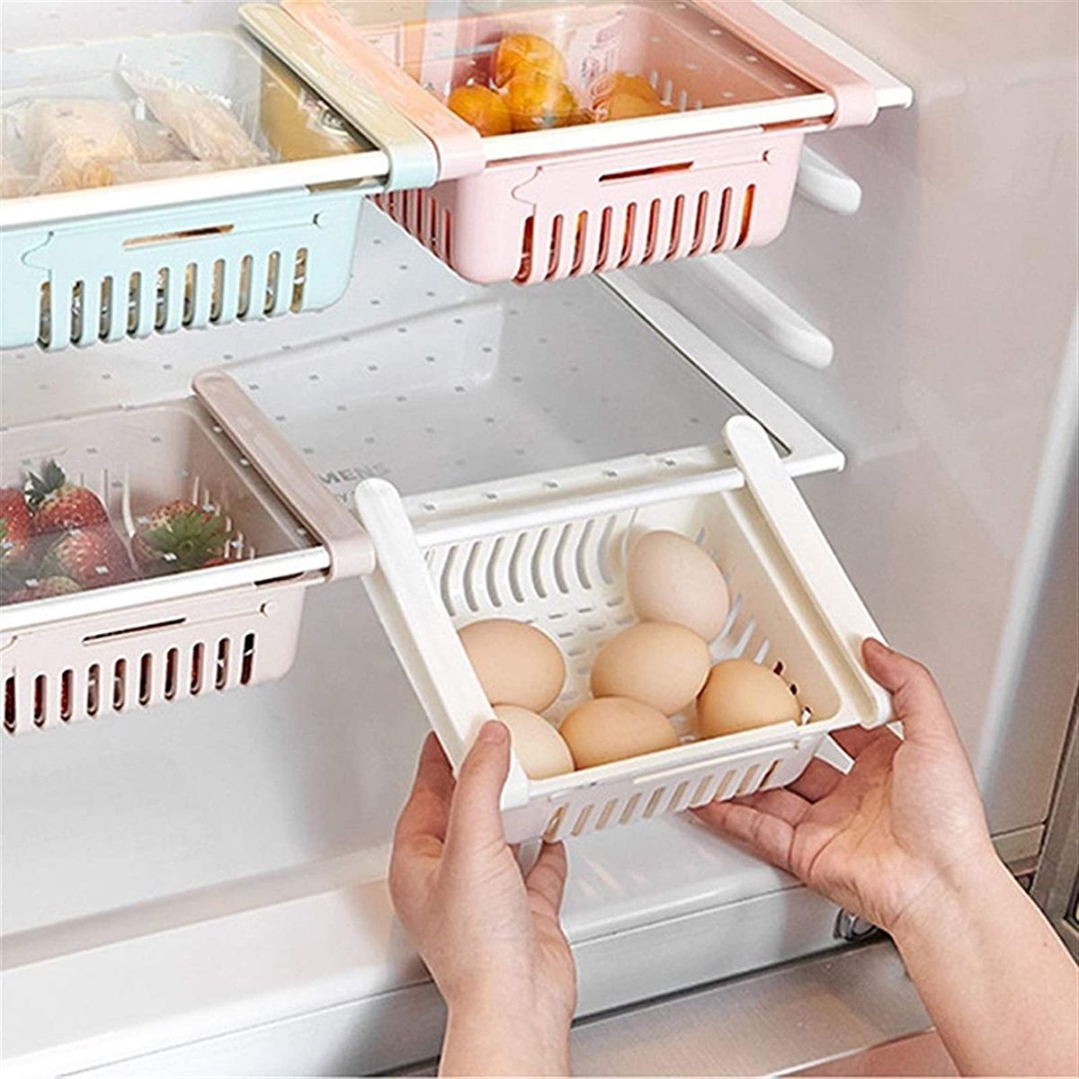 Multifunction Kitchen Refrigerator Storage Basket Rack Fridge Freezer Shelf Holder Pull-out Plastic Drawer Organiser Space Saver-2