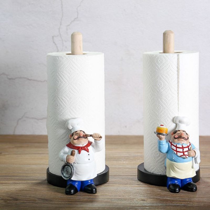 Resin Chef Double-Layer Paper Towel Holder Figurines Creative Home Cake Shop Restaurant Crafts Decoration Ornament A