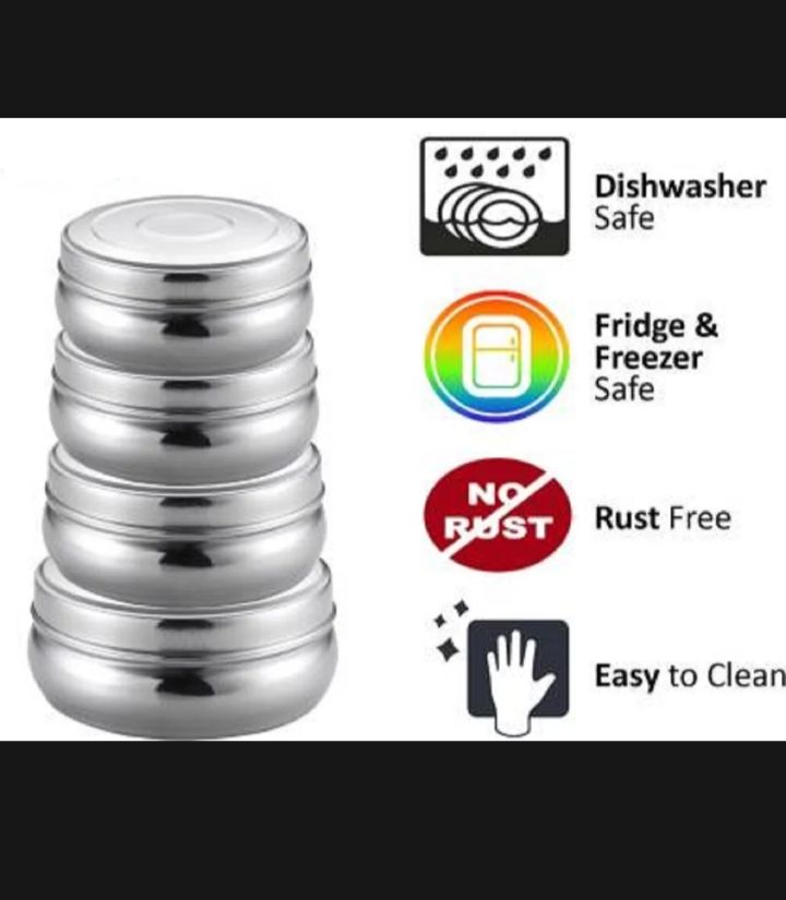 Stainless Steel 4 Pieces Storage Set With Stainless Steel Lid (High-Grade Stainless-Steel) - 250 ml, 350 ml, 500 ml, 750 ml Steel Grocery Container (Pack of 4, Silver box)