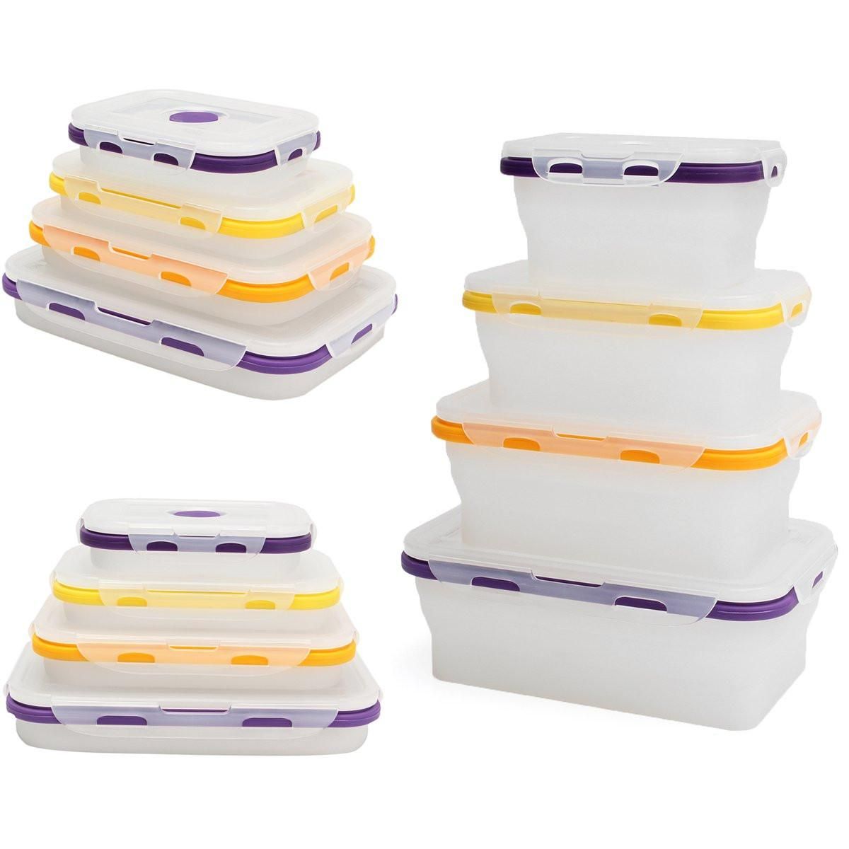 Functional 4 Size Set Silicone Collapsible Transparent Lunch Boxes Portable Food Containers