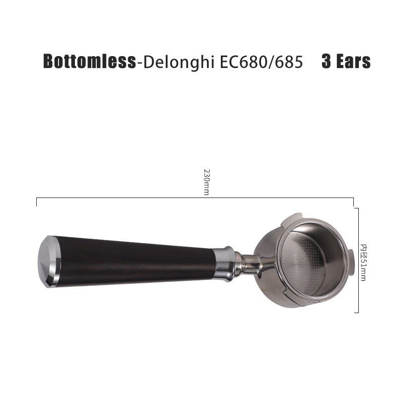 For Delonghi EC680/685 Stainless Steel Double Mouth Wood Handle Coffee Accessories 51MM Portafilter Espresso Machine Accessory