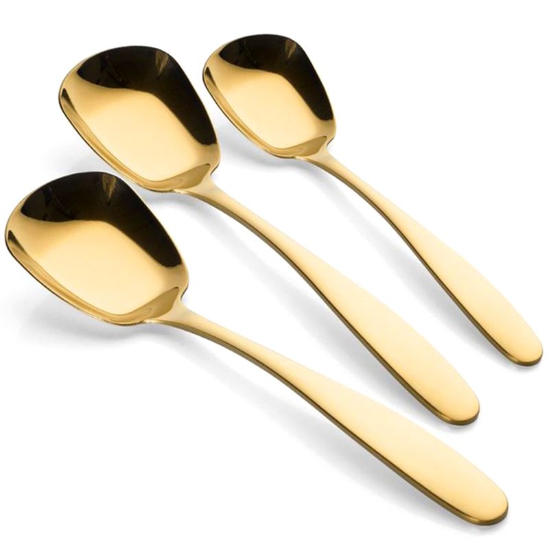 3 Pcs/Set Stainless Steel Flat Spoons Chinese sil ver Soup Coffee Tea Dinner go ld Spoon Sets Kitchen Accessories-go ld