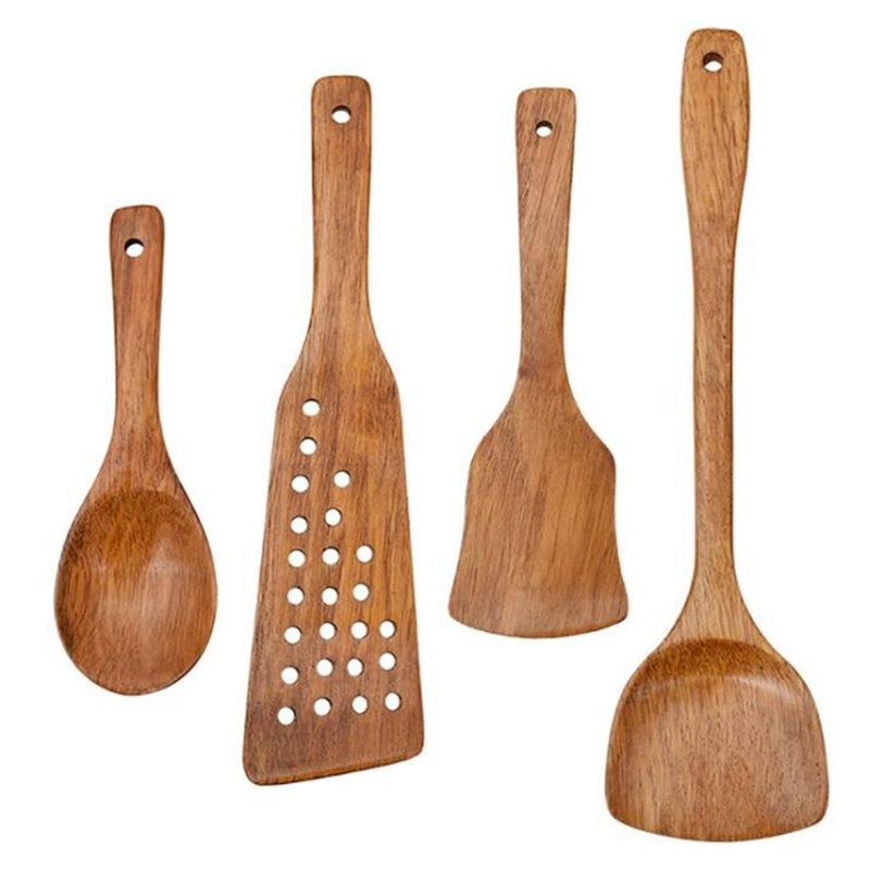 4 Pcs Kitchen Wooden Utensils for Cooking,Non-Stick Wood Spatulas Spoons Cooking Tools,Durable Cooking Utensils Set