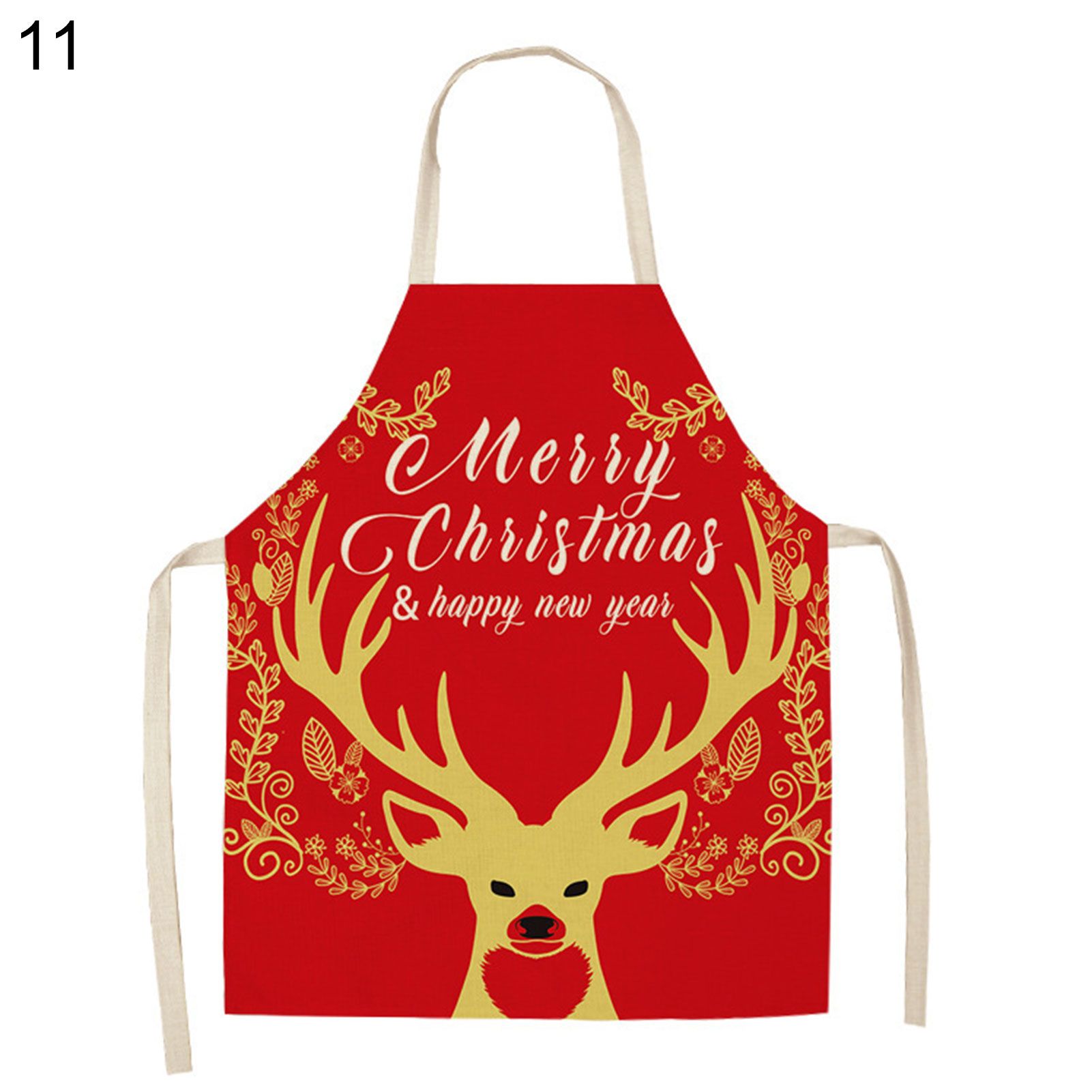 Linen Christmas Santa Design Home Kitchen Cooking Decorative Apron Party Props