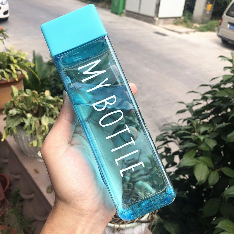 500ml Water Bottle Transparent Square Plastic Matte Drink Cup Outdoor Cold Juice Milk Sport Bottle With Portable Rope Leakproof