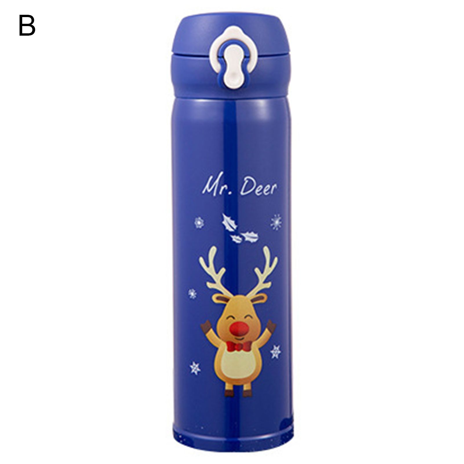 450ml Dust-proof Vacuum Flask Smooth Edge Stainless Steel Cartoon Printed Christmas Water Bottle for Home