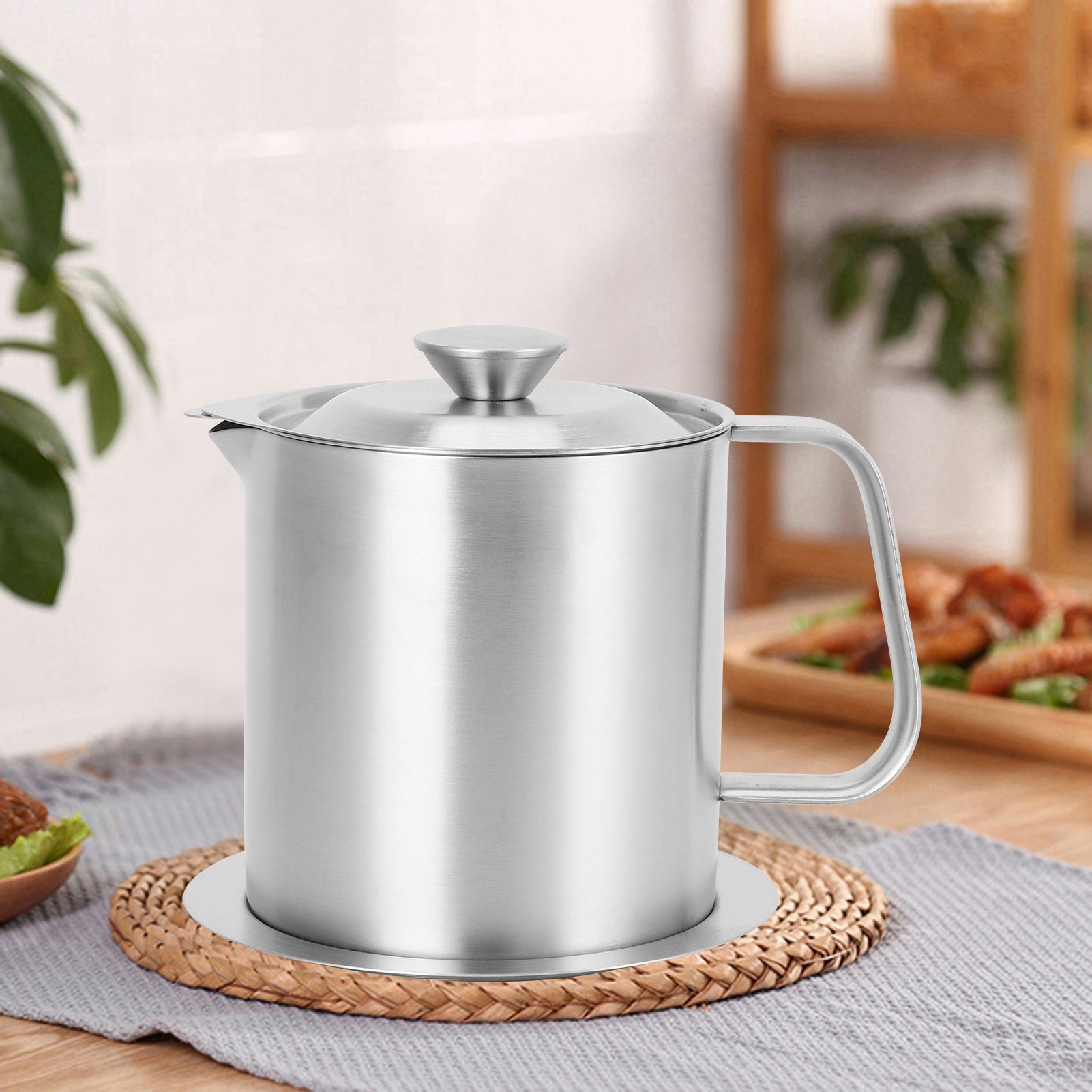 Kitchen Supplies Oil Strainer Pot Stainless Steel Grease Filter Jug Large Capacity 1000ml