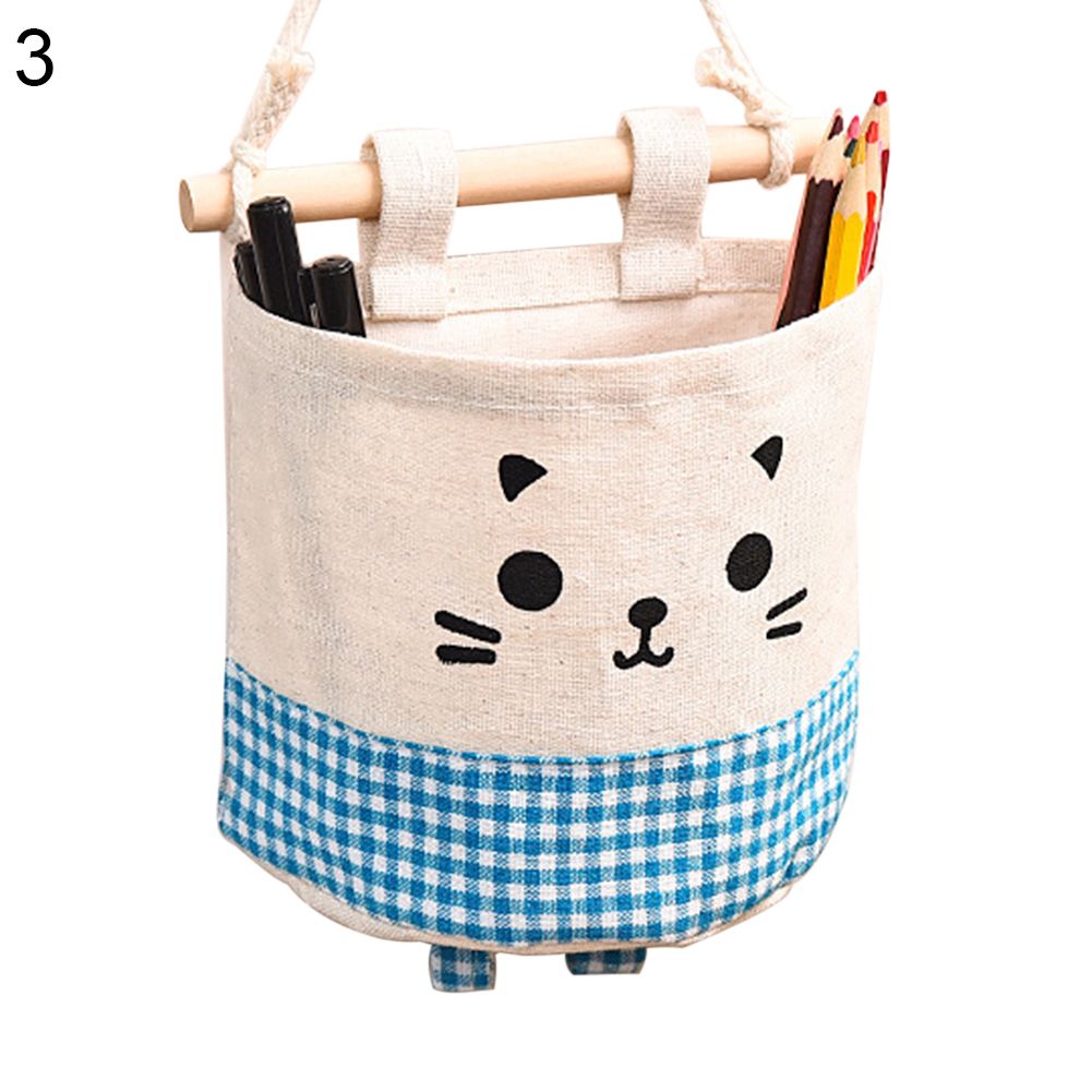 Cartoon Cotton Linen Wall Wardrobe Hanging Sundries Storage Bag Organizer Pouch