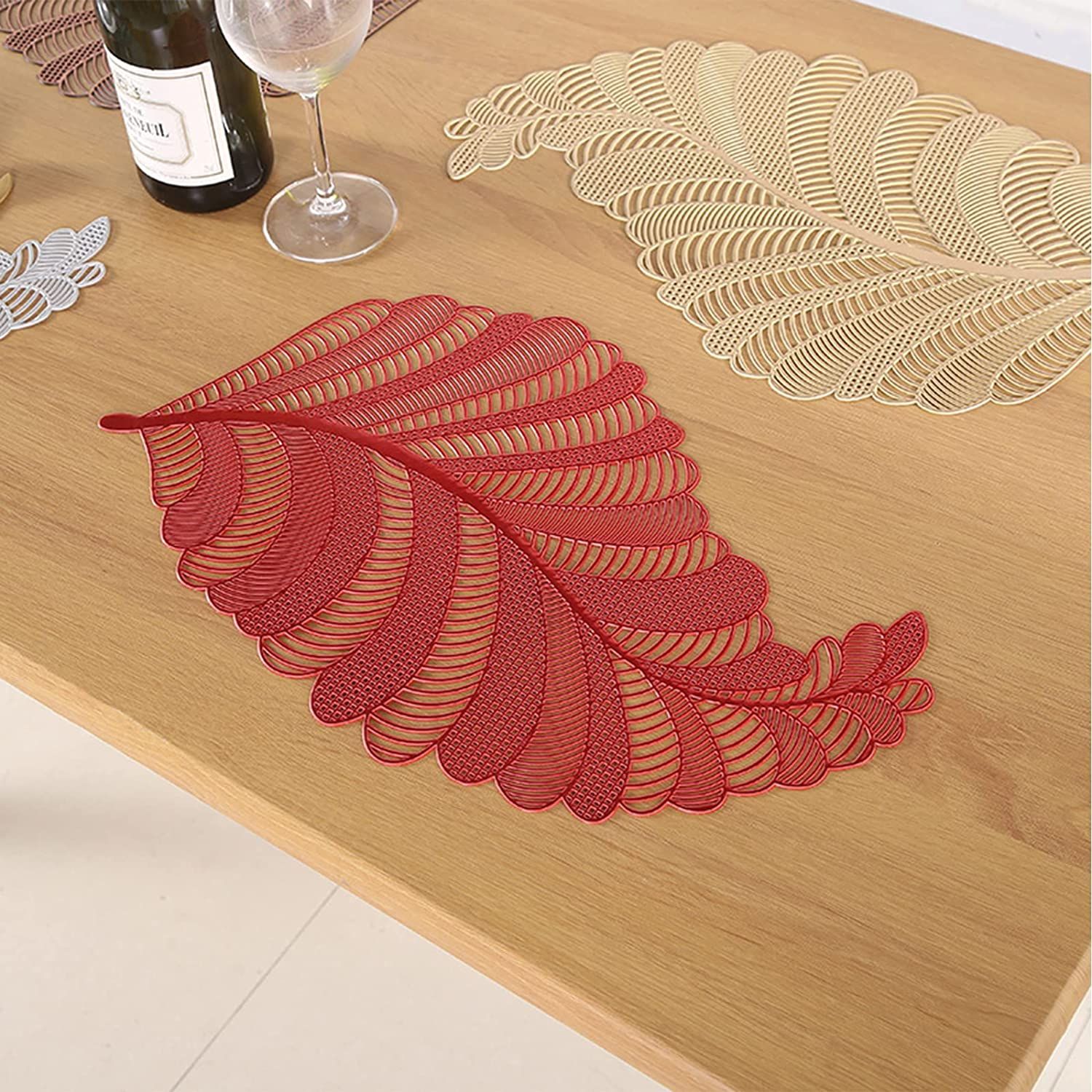Hollow Out Design Placemat Non-Slip Flower Heat Insulation Textilene Table Mat for Dinner Table Restaurant Party Deocr,