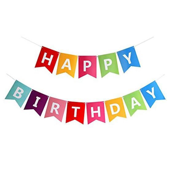 Colorful "Happy Birthday" Lovely Banner Bunting Rainbow Pennant Garlands Paper Flags Perfect for Birthday Parties, Ceremonies, Kitchen, Bedrooms